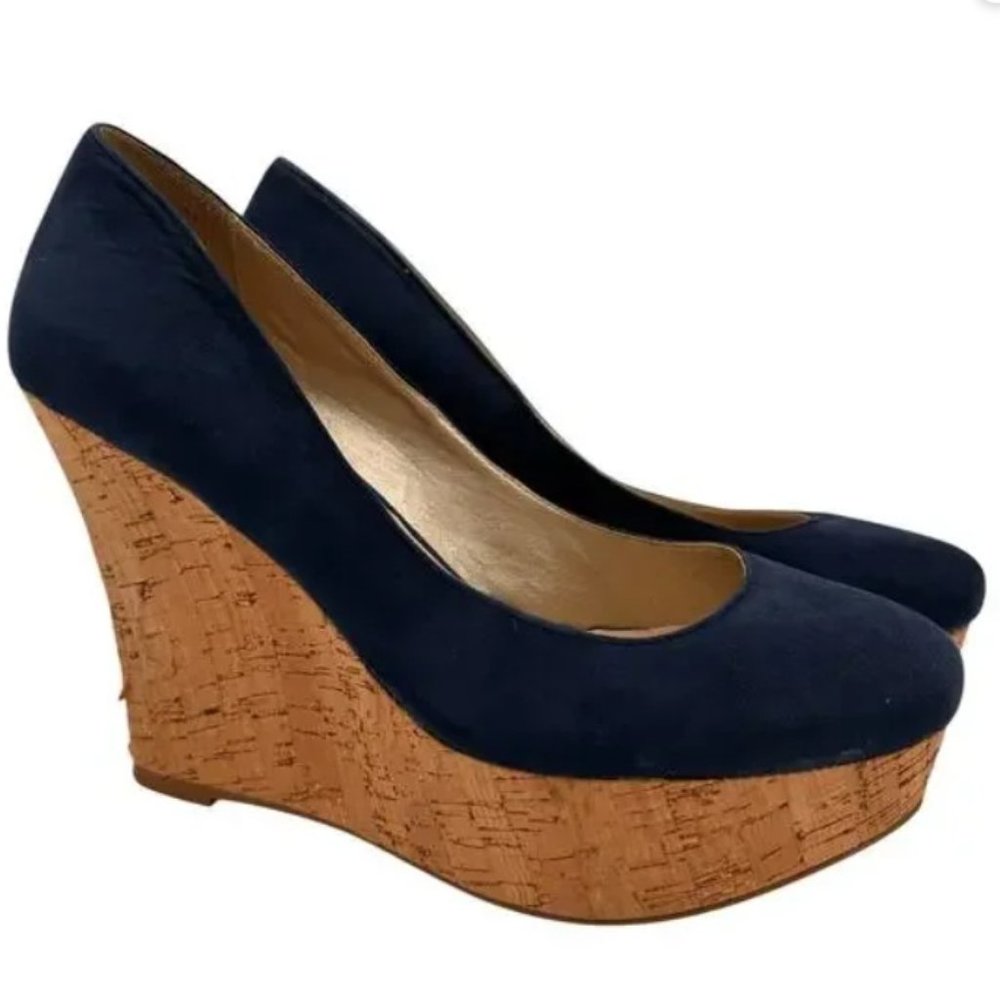Boston Proper Faux Suede Platform Cork-Style Wedges - size 8.5